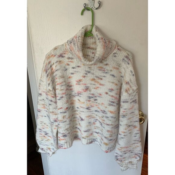 Jessica Simpson White Rainbow Fleck Balloon Sleeve Turtleneck Sweater, Size M - Picture 1 of 5